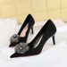 18249-H52 Women's Thin Ultra High Heels Silk Shallow Mouth Pointed Water Diamond Rose Single Shoes_vogvips.com