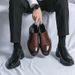 Euro Step Size 46 Brogue Leather Men's Height Increasing Business Formal Slip-On Lazy New Wedding Shoes_vogvips.com