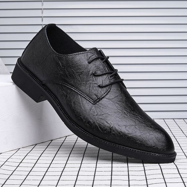 Genuine Men's New Korean Style Trendy Casual Lace-up Leather Youth Business Office Black Shoes Men_vogvips.com