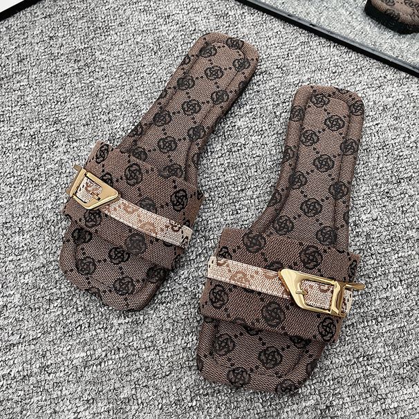 plus Size Women's Fashionable Versatile Casual Flat One Strap Metallic Sandals_vogvips.com