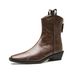 Internet Celebrity Style Asian Hot Girl~ Pointed Toe V-Cut Chunky Heel Wrinkled Western For Women Autumn Winter New_vogvips.com
