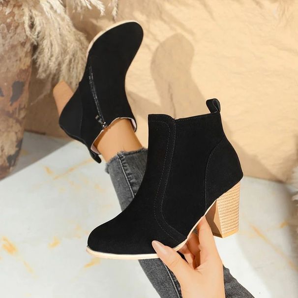 Woman Autumn Winter Chunky Heels Zip Chelsea Ankle Boots Women Fashion Comfortable Shoes 260112_vogvips.com