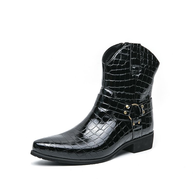 Plus Size Autumn And Winter Leather Boots For Men, Side Zipper, Embossed High-Top Leather Shoes, Retro British Martin Bo_vogvips.com