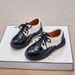 Boys' Leather New Black British Style Student Children's Round Toe Soft Sole Performance Little Flower Boys Show Shoes_vogvips.com