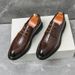 Euro Step British Style Pointed Toe Men's Low-top Formal Business Leather Brogue Hairstylist Trendy Lace-up Wedding Shoes_vogvips.com