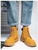 Big Yellow Boots Men's Medium Tube Tooling Boots Couple Locomotive Thick-soled Splicing Martin Boots_vogvips.com
