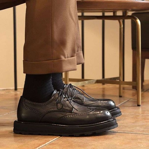 Euro Step British Style Thick-Soled Height-Increasing Brogue Round-Toe Casual Leather For Men Formal Business Wedding Groom Shoes_vogvips.com