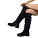 2024 New Style Pleated Plus Size Women's With Belt Buckle Over-the-Knee Slouch Chunky Heel Mid-Calf Fashion Boots_vogvips.com