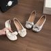 Bow Ballet Single Shoes Women's Shallow Mouth Flat-bottomed French Silver One-Pedal Beanie Shoes_vogvips.com