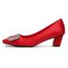 Women's Rhinestone Satin High Heels Square Buckle Low Heel Shallow Mouth Square Toe Single Shoe Wedding Professional Commuting New Spring Summer Style_vogvips.com
