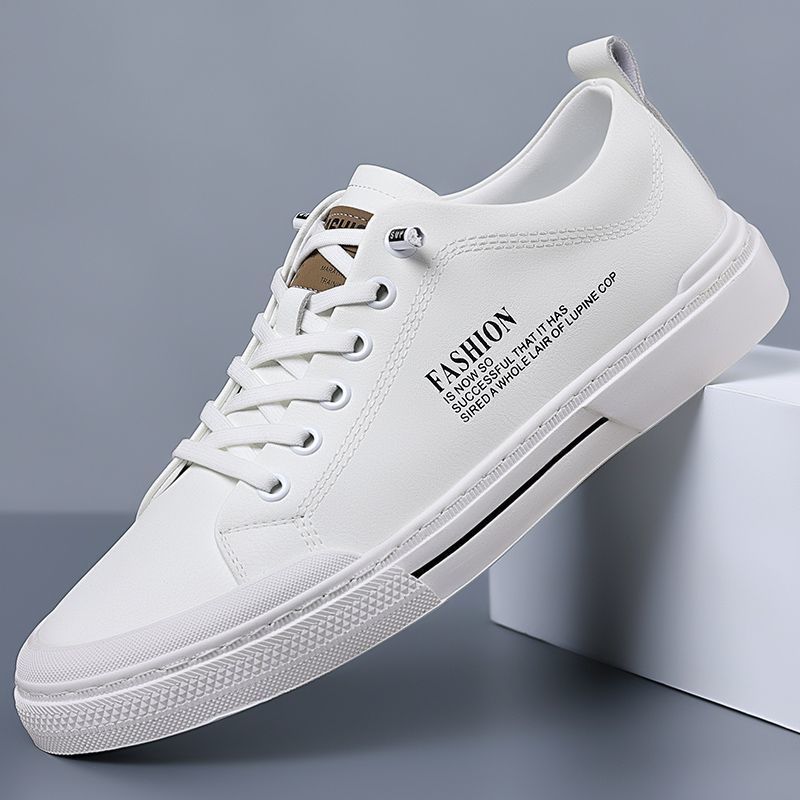 New Shoes For Men Genuine Leather Casual Shoes Concise White Flat Skateboard Shoes Street Cool Slip-on Sneaker_vogvips.com
