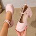 Women's Plus Size Round Toe High Heeled Mary Jane Shoes Autumn Cross Strap Chunky Heel Single Shoes For Comfortable Walking_vogvips.com