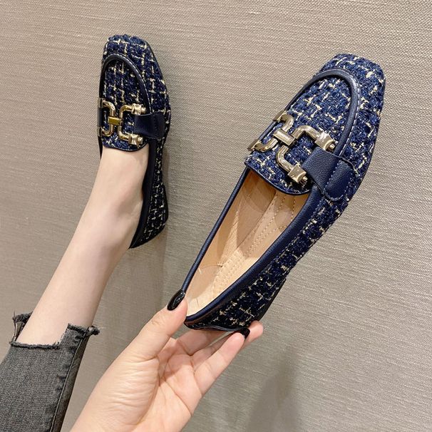 Spring Leather Loafers, Women's Small Fragrant Style Flat Bottomed Round Toe Single Shoes, Soft Soled Grandma Bean Shoes_vogvips.com