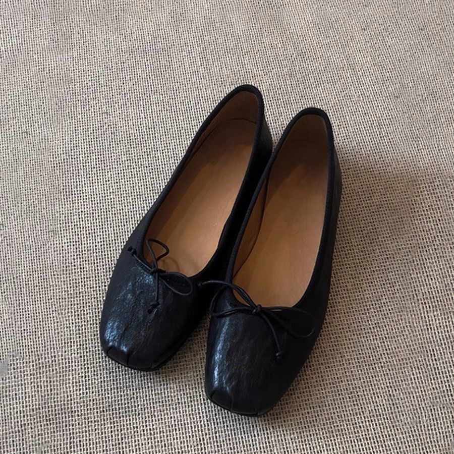 Sheepskin Version Genuine Leather Handmade Ballet Grandma Shoes Bowknot Shallow Mouth Shoes Women's Flat Mary Jane Shoes_vogvips.com