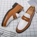 Cross-border Large Size 2022 Spring Black and White Colorblock Leather Shoes Men's Shoes Slip-on Loafers Korean Fashionable Business Shoes_vogvips.com