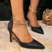 Black Women's Shoes Stiletto With Metal Chain Fashion Pointed High Heel Sandals_vogvips.com