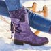 Plus Size Mid-Low Tube Martin For Women, New Autumn Winter Thick Heel Back Strap Knitted Boots_vogvips.com