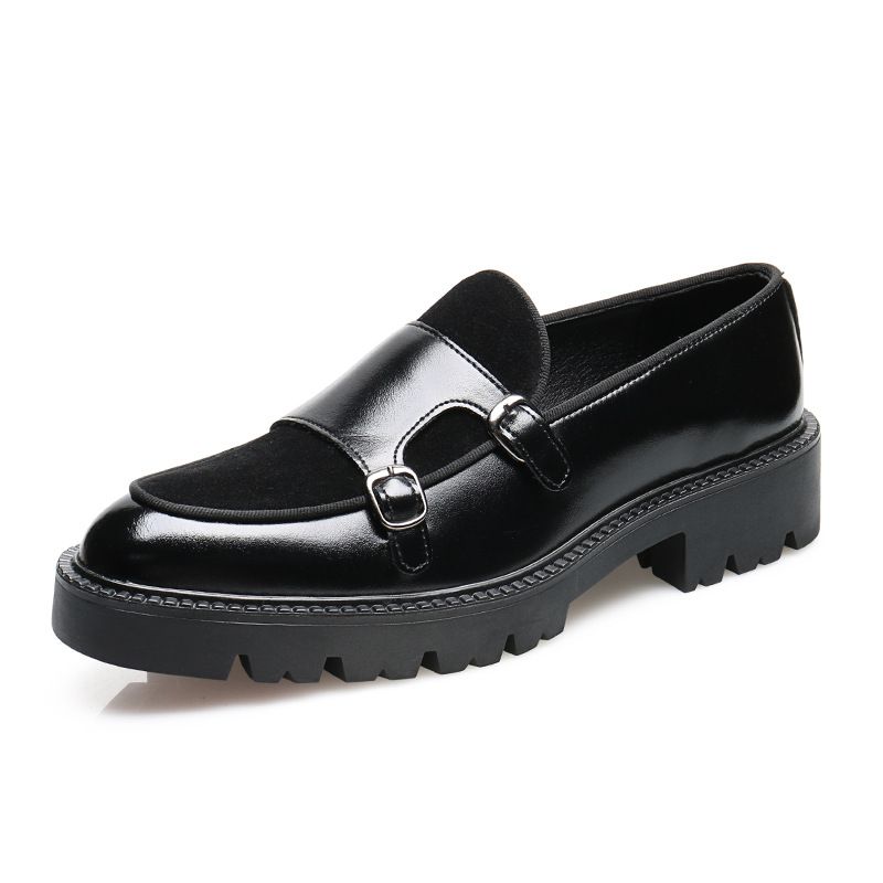 Fashion Men's Casual Leather Shoes Men Classic British Style Monk Loafers Mens Slip-on Thick Sole Heightened Shoe Patchwork_vogvips.com