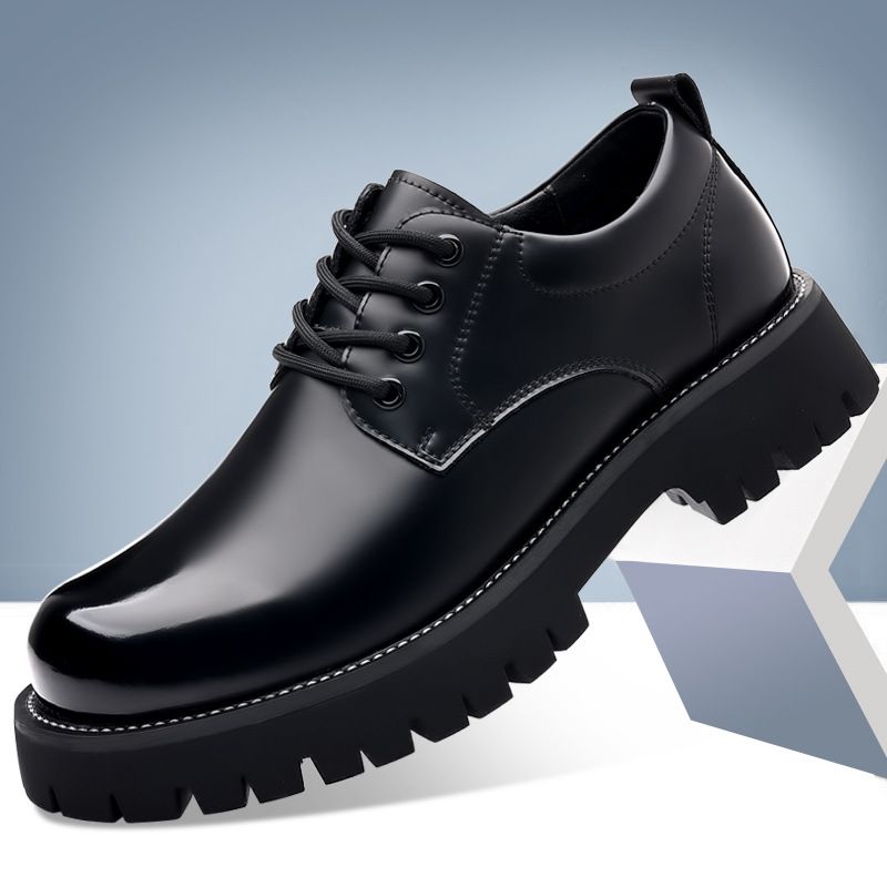 Fashion Men's Derby Spring New Large Thick Sole Business Leather Height Increasing Shoes Glossy_vogvips.com
