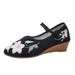 Pointed Single Lily Flower Embroidered Cloth Fashionable Women's Shoes, One Line Buckle_vogvips.com