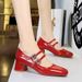 1389-1 Daily Versatile Sweet Mary Jane Women's Shoes Mid Heel Lacquered Leather Shallow Mouth Round Head Water Diamond_vogvips.com