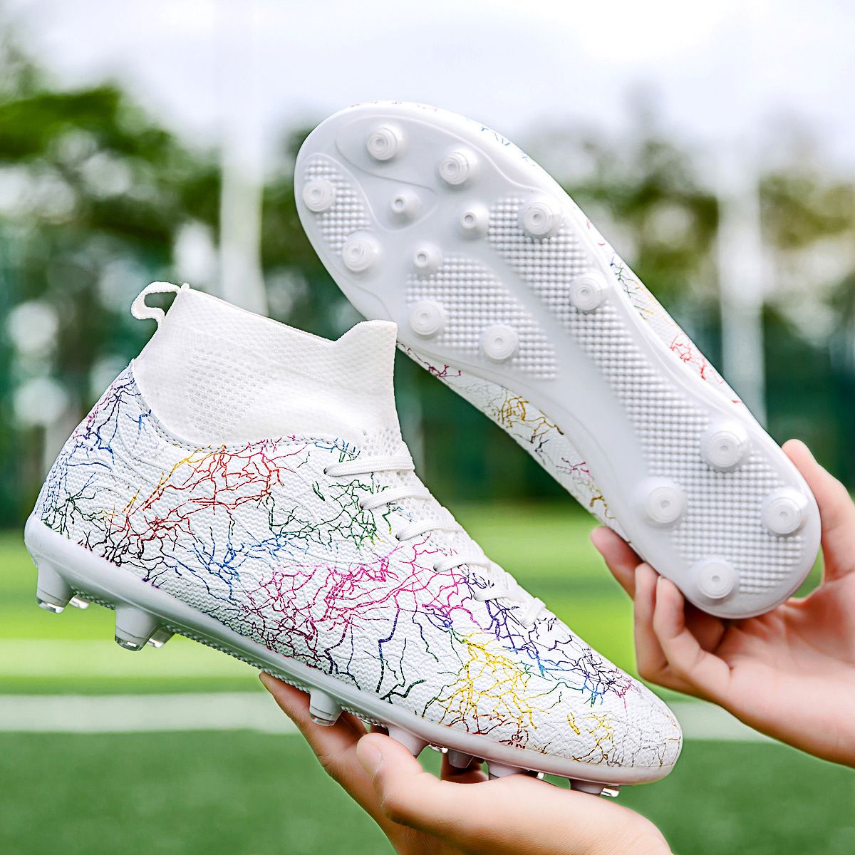 Soccer Shoes High tops long spikes gold camouflage professional shoes_vogvips.com
