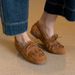 A Pair Of Fleece Bean Shoes, Women's Frosted Tassels, Lace-up Round-toed Flat Loafers_vogvips.com