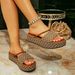 Women's Platform Sandals With Rhinestones - Comfortable Slip-On Summer Shoes, Casual Wide Strap Flip Flops, Retro Fashion Footwear In Brown"_vogvips.com