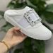 Rhodes New Fashion Sports Shoes Genuine Leather Loafers Diamond Buckle Flat White Shoes Half Slip Fashion Women's Shoes_vogvips.com