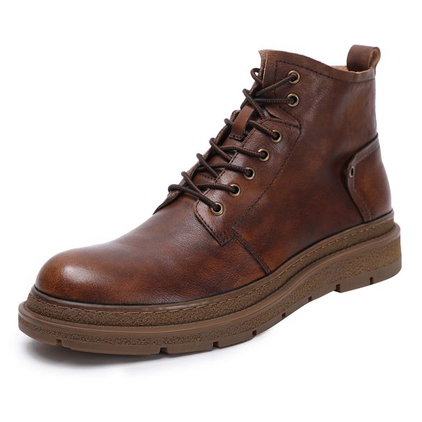 European Warm Series Genuine Chunky Martin For Men, British Motorcycle Layer Cowhide Mid-High Top Work Boots, Soft Leather Boots_vogvips.com