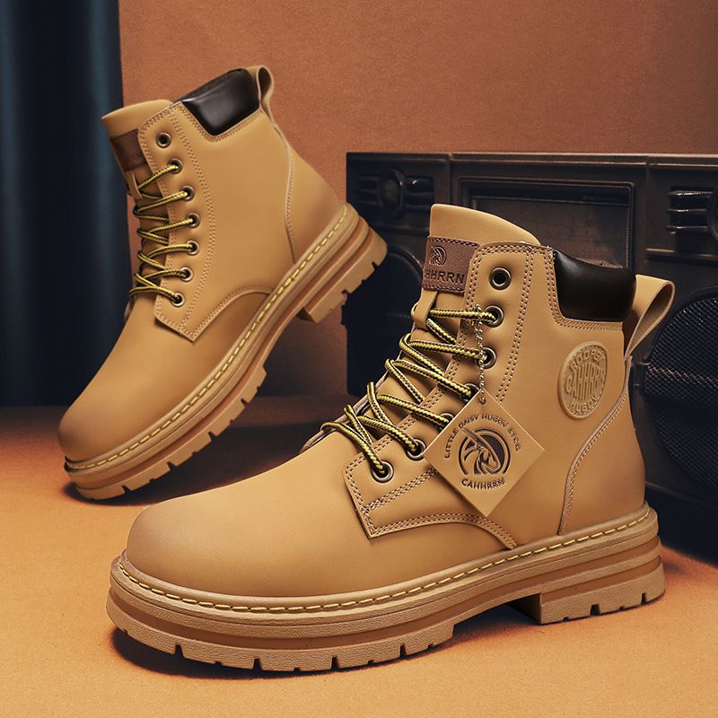 European Warm Series 2025 Spring New Casual Martin For Men Durable Wear-Resistant High-Top Work Fashion Men's Yellow Boots_vogvips.com