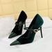 9116-1 Banquet High Heels Stiletto Shallow Westie Suede Patchwork Pointed Toe Metal Buckle One-Strap Single Shoes_vogvips.com