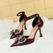 8323-H17 Korean Version Banquet Women's Shoes, High Heels, Shallow Mouth, Pointed Toe, Patent Leather, Hollow Rhinestone_vogvips.com