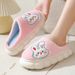 Autumn Home Furry For Women Cute Rabbit Thick Sole Cotton Slippers Winter Fleece Warm Maternity Non-Slip Shoes_vogvips.com