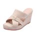 Korean Style Platform Sandals With Open Toe & Chunky Heel - Breathable Linen-Wrapped Sole For Summer - Black & Beige_vogvips.com