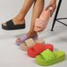 2025 French Small Fragrant Style Ribbed Sponge Cake Thick Soled Women's Sandals Summer Beach Slippers_vogvips.com