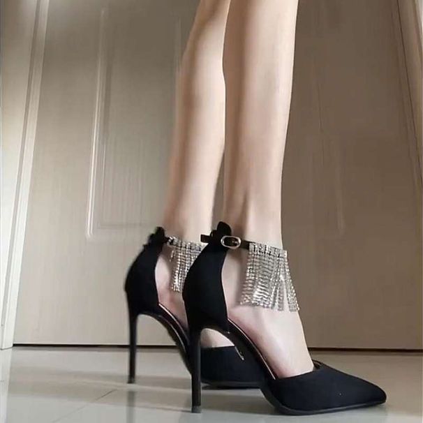 Super Shiny! European And American Style Pointed Toe Tassel Rhinestone High Heels For Women, Stiletto Party Socialite_vogvips.com