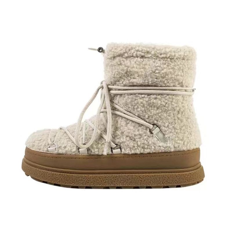 New woolly shoes with short boots in the middle of the thick sole snow boots women's big white bear warm plus velvet_vogvips.com