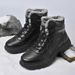 Black High-Top Men's Shoes Winter Fleece Warm Cotton Shoes Thick-Soled Non-Slip And Wear-Resistant Snow Boots Soft-Soled_vogvips.com