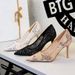 1963-5 European And American Style Fashionable Elegant High Heel Women's Pointed Toe Shallow Mouth Sequin Lace Mesh_vogvips.com