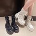 Breathable Martin Boot For Women, Spring And Summer Thin Short 2025 New Thick-Soled Meh Boot, Denim Hollow-Out_vogvips.com