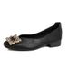 Square-toed Low-heel Shallow Single Shoes For Women, Soft Leather Mom 2025 Spring And Autumn Flat Work Shoes, Black_vogvips.com