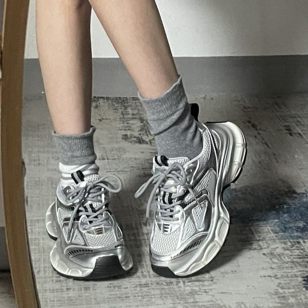 Daddy Shoes Women's Shoes New Summer Versatile Feet Small Silver Hot Style Thick Bottom Lightweight Casual Sports Shoes_vogvips.com