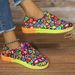 Station New Large Lace Up Color Low Top Single For Women, Ethnic Style Graffiti Lazy Canvas Flat Shoes_vogvips.com
