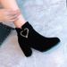 Short Suede Lined Single Boots Round Toe Large Size Autumn Winter New Red Wedding Shoes Chunky Heel High Heels Fashion_vogvips.com