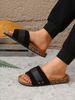 Men's Simple Solid Color Mules For Teenagers, New Spring And Summer Retro Casual Slip-On Shoes, Pu Upper Flat Slippers_vogvips.com