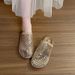 Korean Style Women's Fishnet Sandals Hollowed out Breathable Closed Toe Half Slippers Light Luxury Rhinestone Flat Summer Shoes_vogvips.com