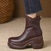 Petite Thick-Soled Wedge Casual Ankle For Women, Ultra High Heel, Round Toe, Back Zipper, Chunky Heel Boots_vogvips.com