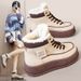 1178225343@qq.com KT2811 New 2024 Autumn Winter Korean Style Fleece-Lined Women's Mid-Cut Color Block Warm Cotton Shoes Casual Snow Boots_vogvips.com
