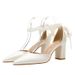 Wedding Pointed Women's Thick Heel Pearl Ribbon Large Size White Women's Shoes_vogvips.com